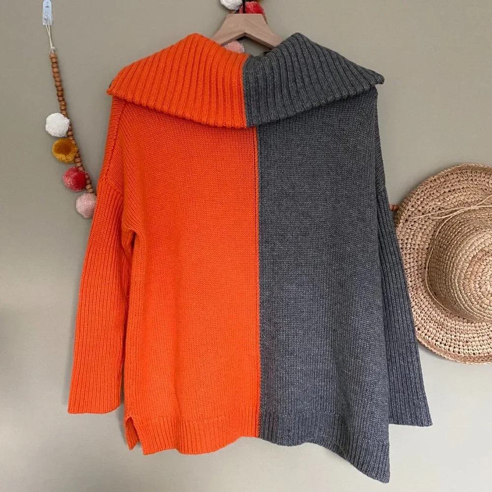 525 America Orange and Gray Quarter Zip Pullover Sweater Size Small - Picture 7 of 9
